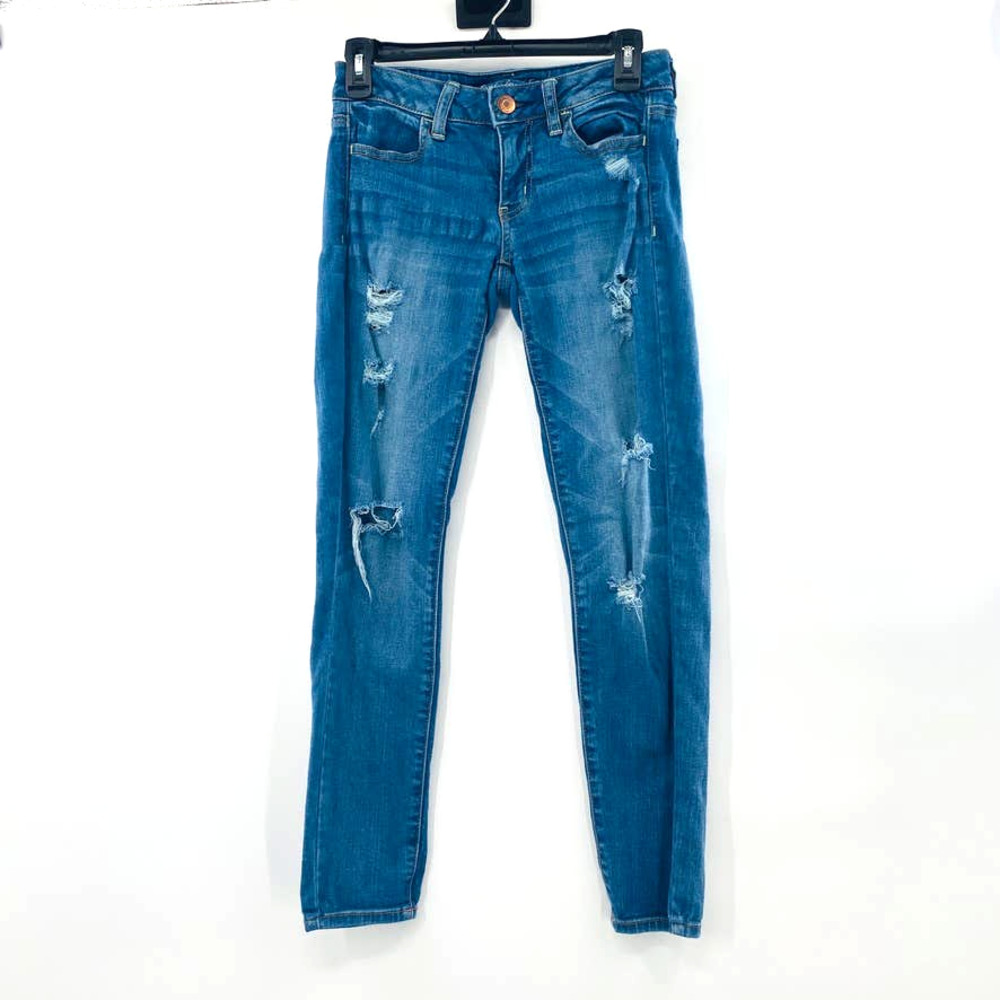 American Eagle Outfitters Distressed Mid Rise Jegging Blue Jeans Size 2